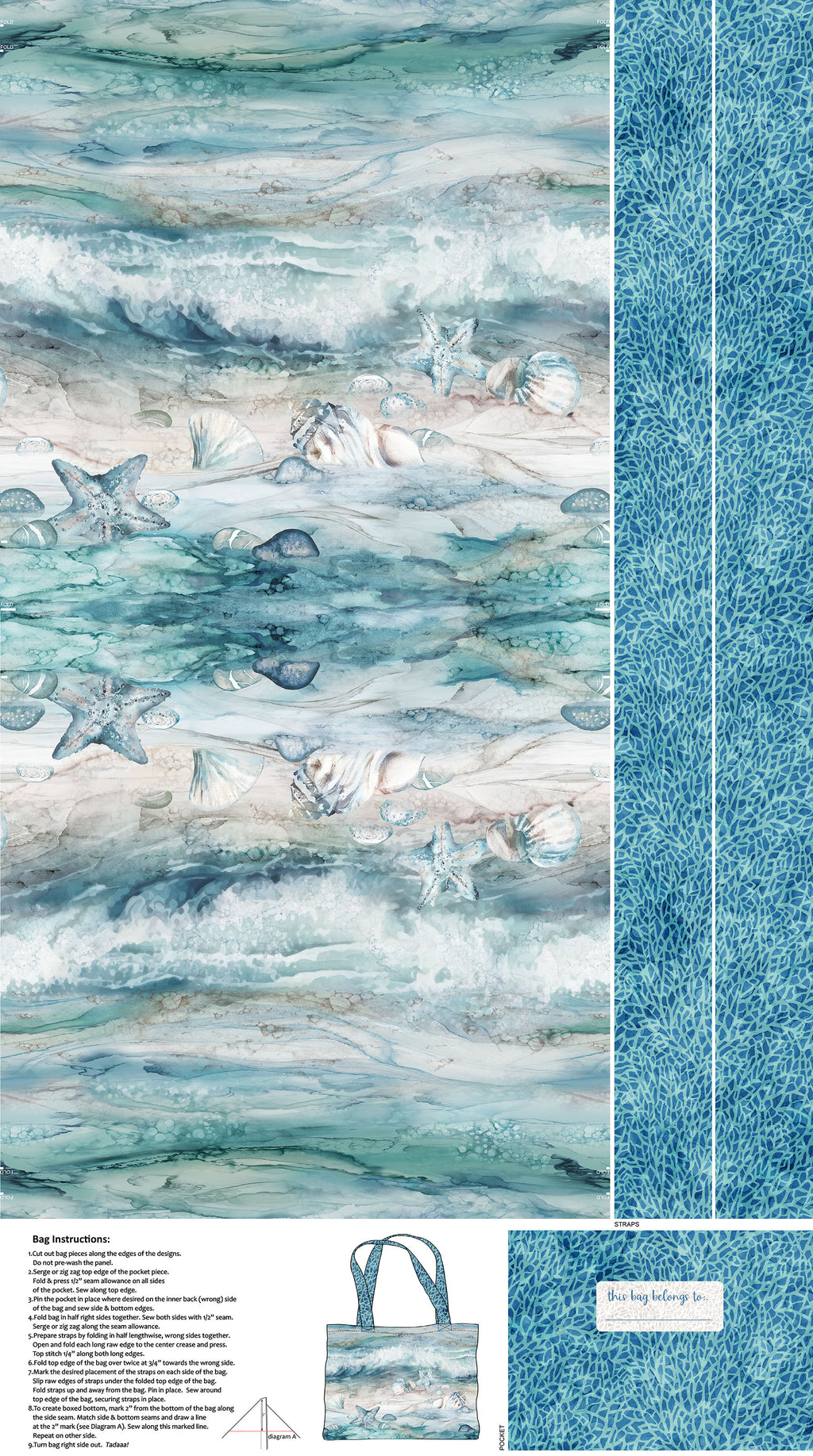 Sea Breeze - NorthCott Fabrics, Cotton Canvas Totebag panel, C27104-42 image 1