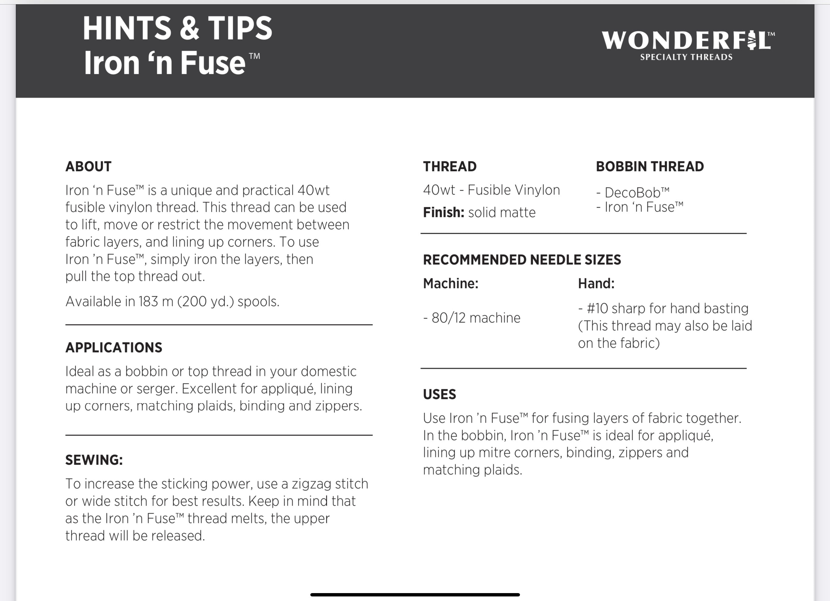 Iron ‘n Fuse |Wonderfil | Nylon Specialty Thread image 2